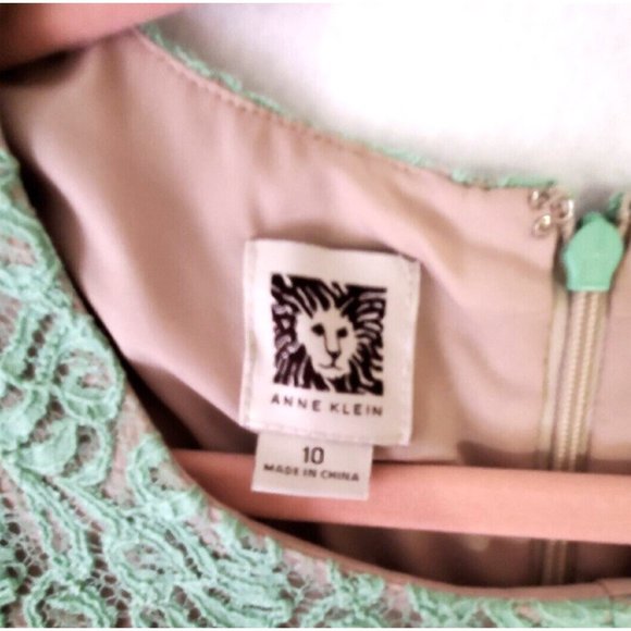 Anne Klein	Light Green Lace Cotton Sheath Sleeveless Dress Size 10 - Picture 3 of 7